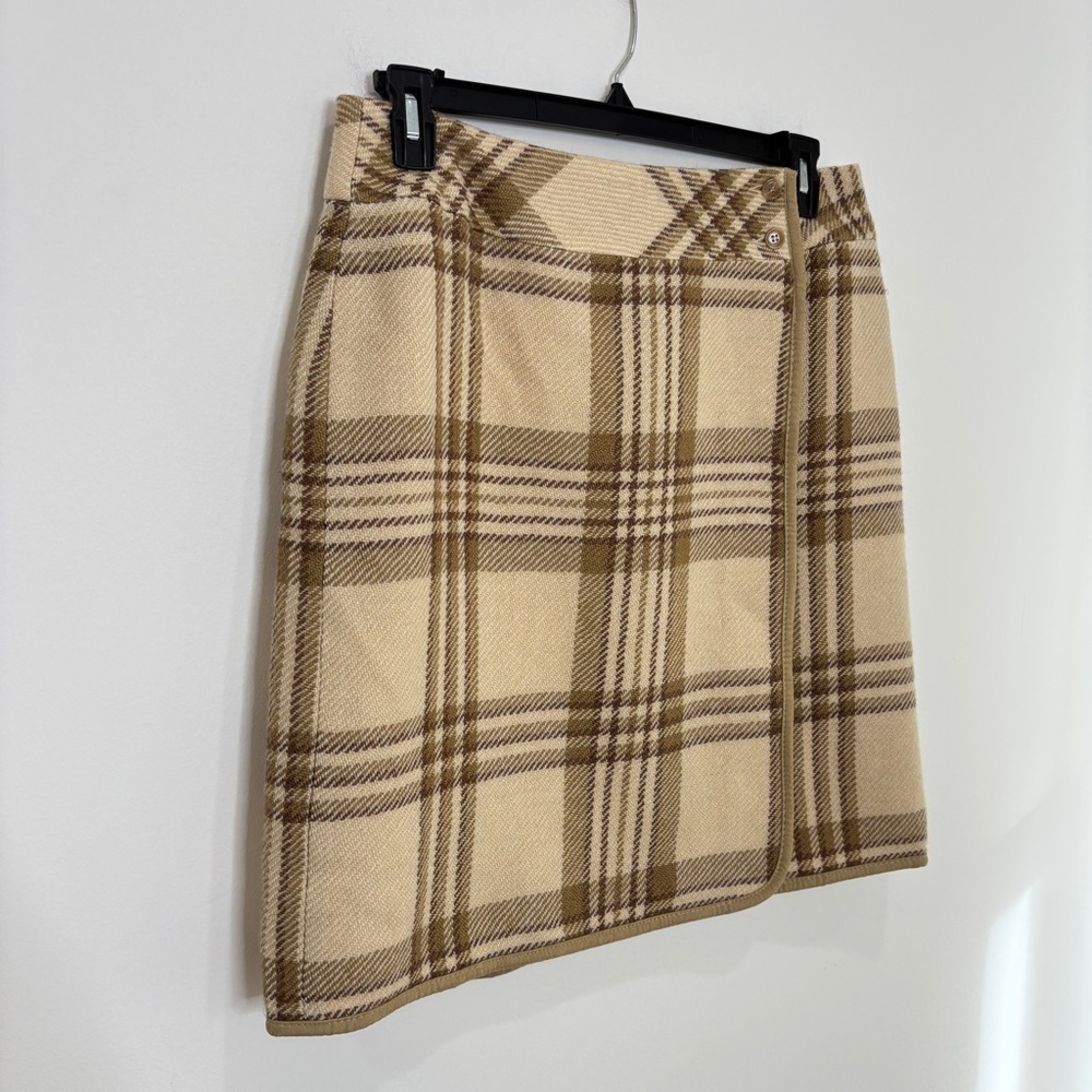 Liz Claiborne 100% Wool Wrap Skirt Size 14 Plaid Brown & Beige Lined Classic - Picture 2 of 16